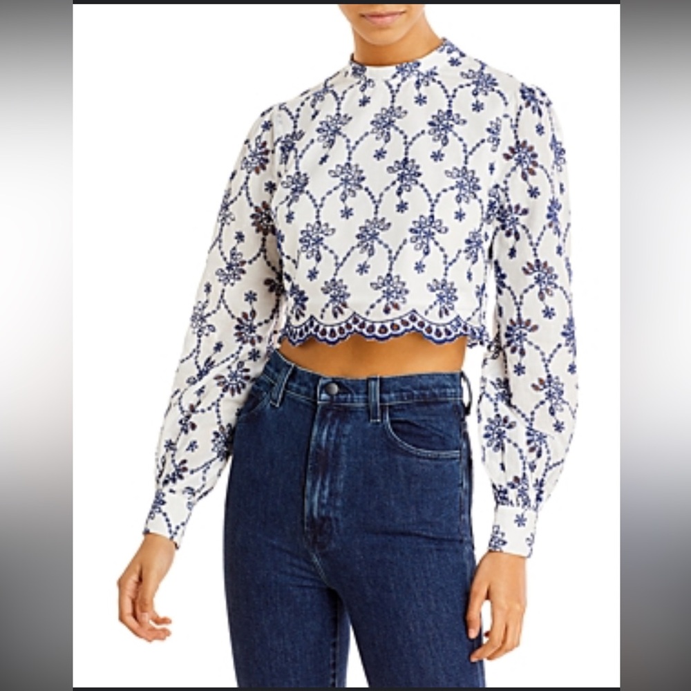 Aqua CHELSEE COTTON EYELET CROP TOP L
